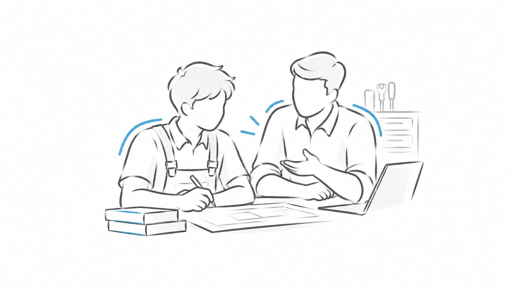 Illustration: Instructor discusses a task with an apprentice – personal mentorship