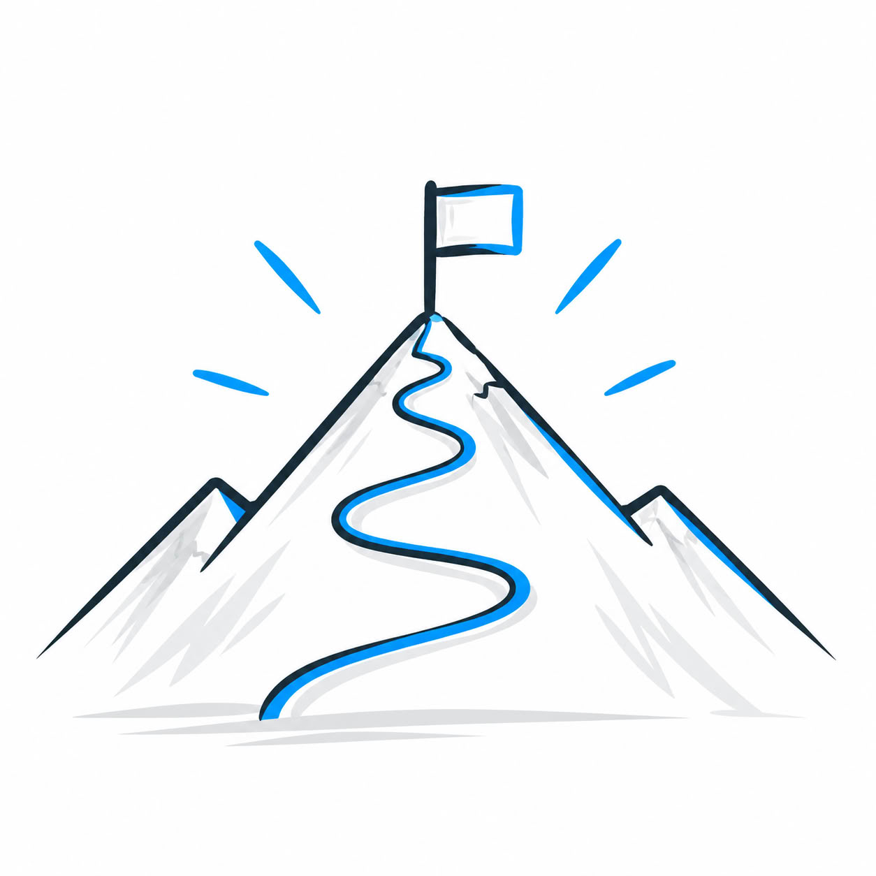 Illustration: Path to a mountain peak with flag – Goals