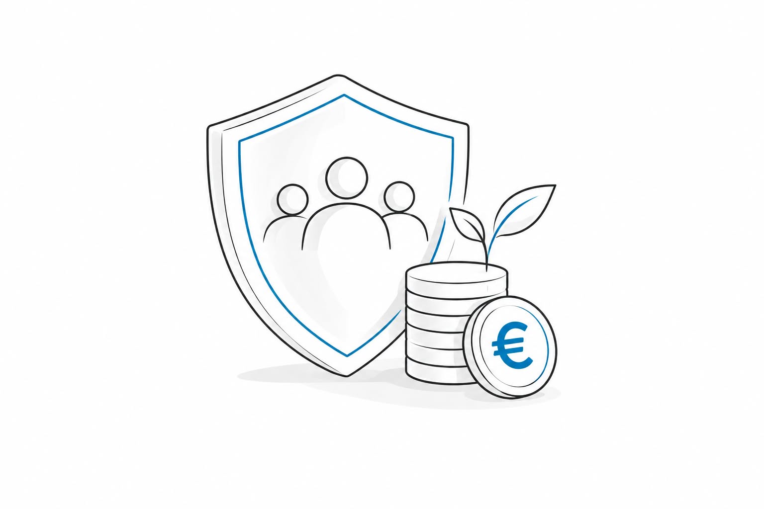 Illustration: Shield with team and coins – pension and social security