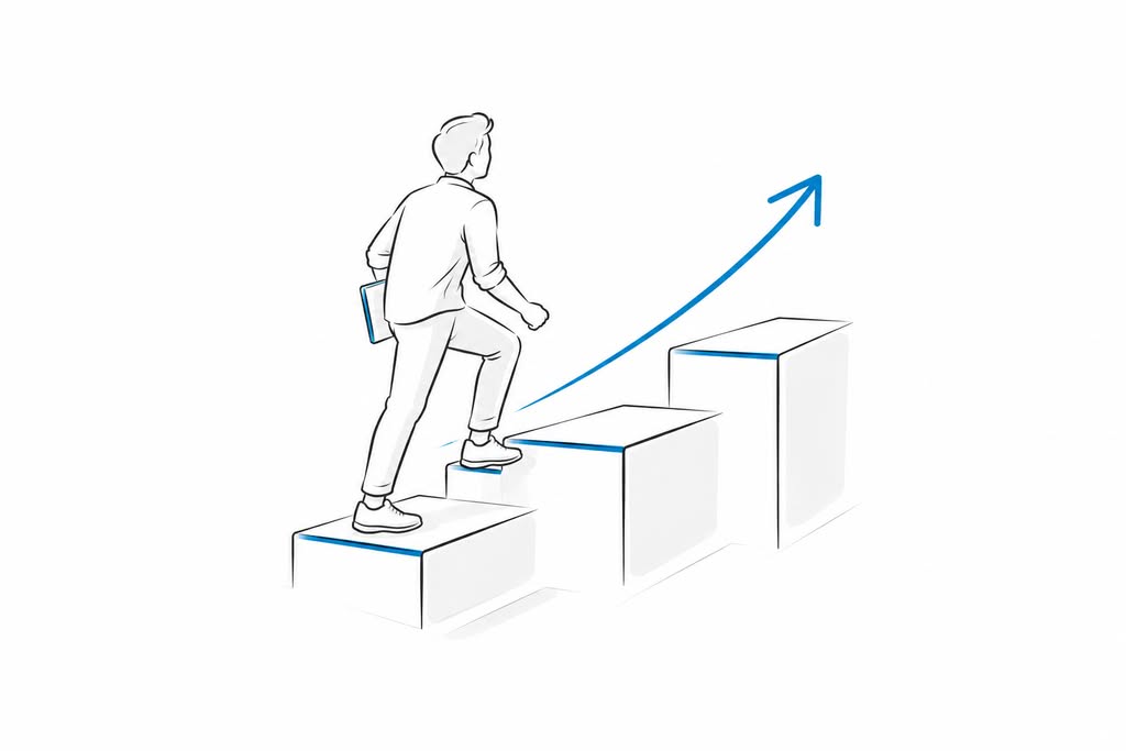 Illustration: Person climbing stairs – further training and development