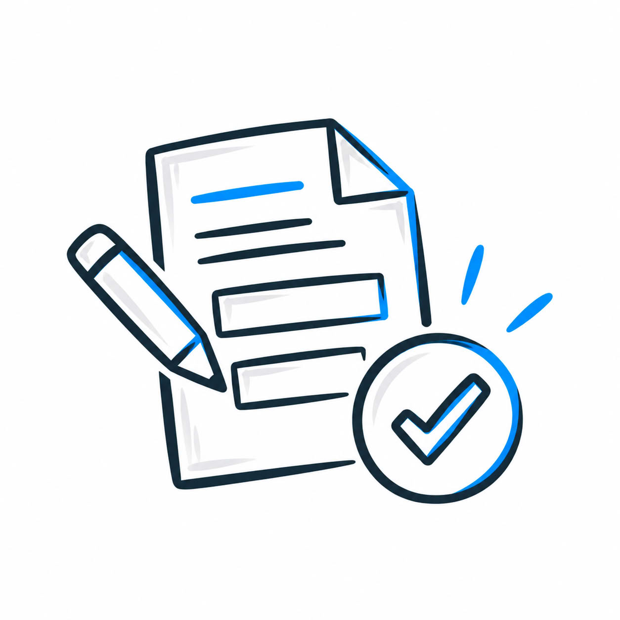 Illustration: Application form with pen and checkmark
