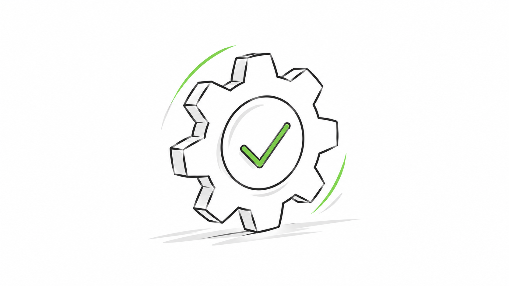 Zahnrad-Icon mit einem Häkchen, das Quality by Design symbolisiert