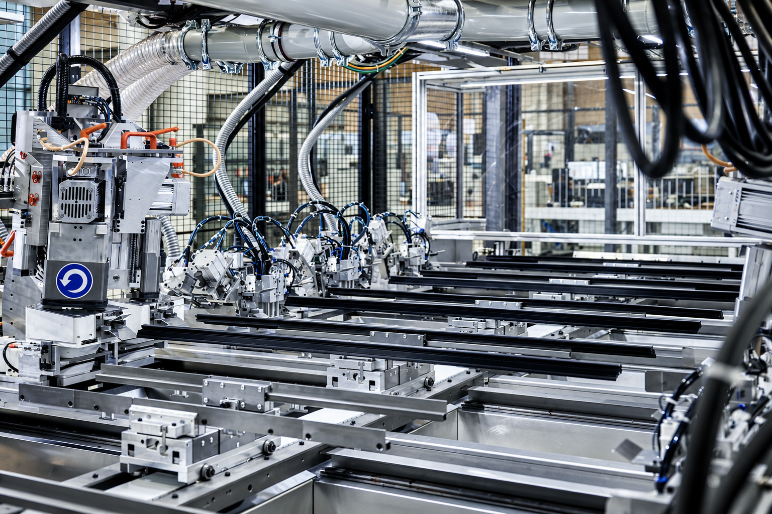 Automated production line with robotic handling units for sealing profiles
