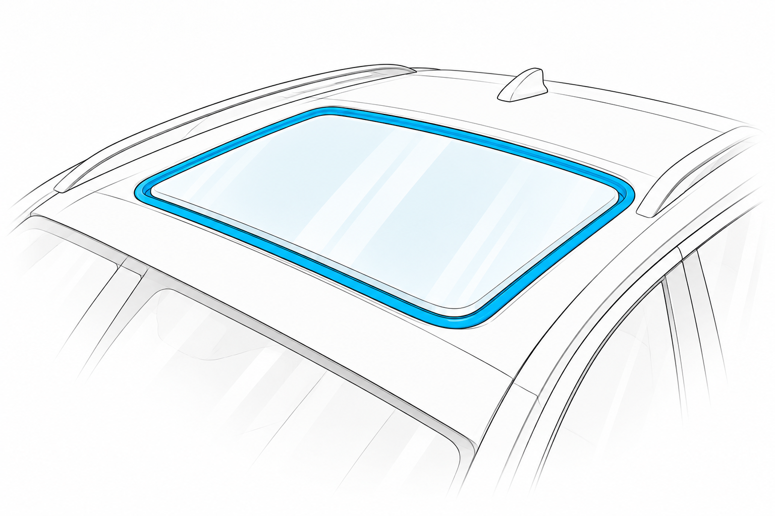 Line drawing of a car roof with a highlighted sunroof window