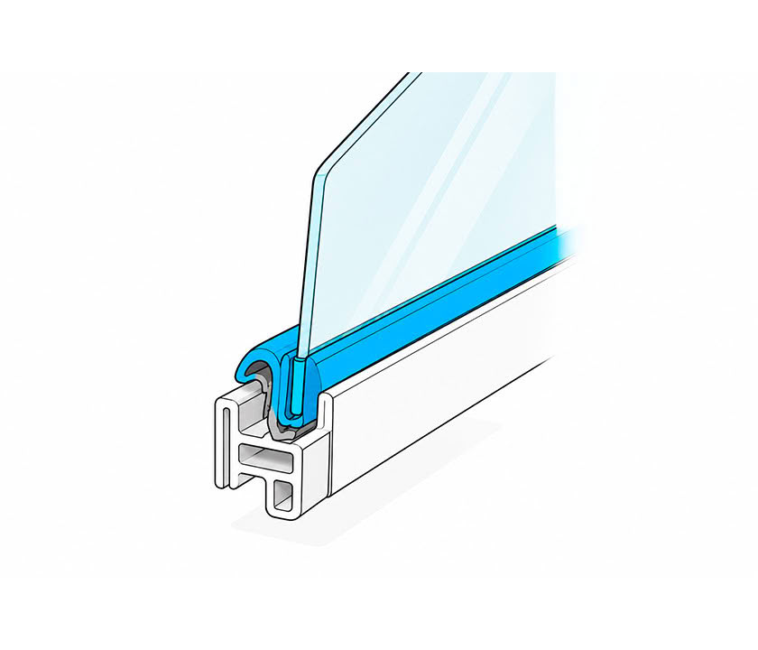 Fensterführungsschiene mit integriertem Glas